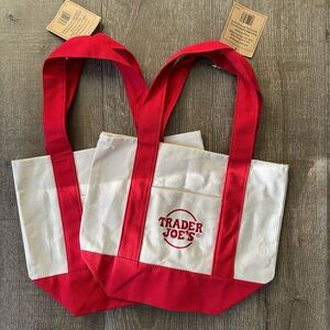 NWT Trader Joe's Mini Canvas Red and White Tote Bag